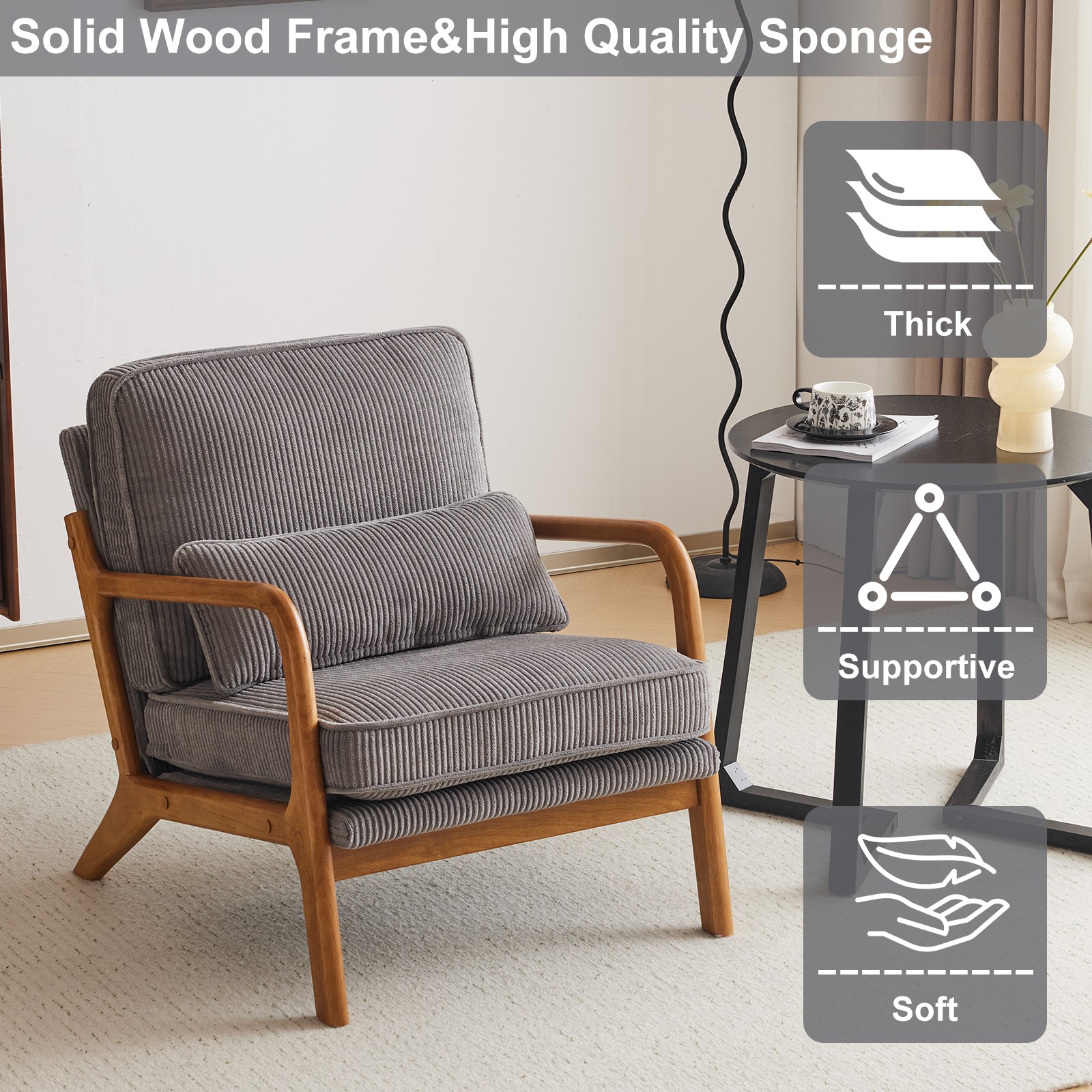 Light Gray Corduroy Upholstered Indoor Lounge Chair (330LBS Weight Capacity)