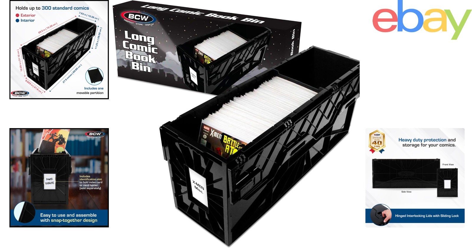 Single Comic Storage Box, Black Plastic Design with Easy Installation Features