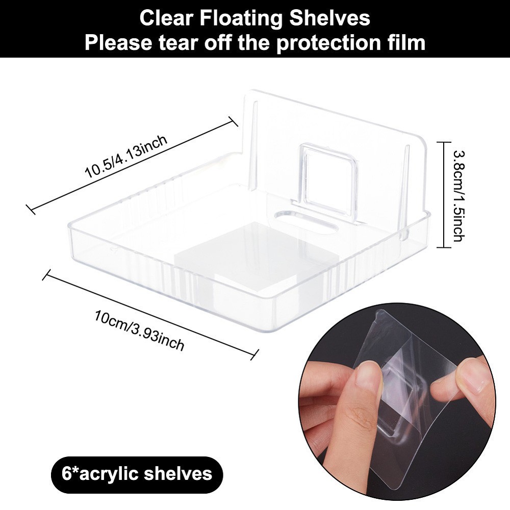 6sets Wall Shelves Transparent Plastic Wall Mounted Display Stands Adhesive