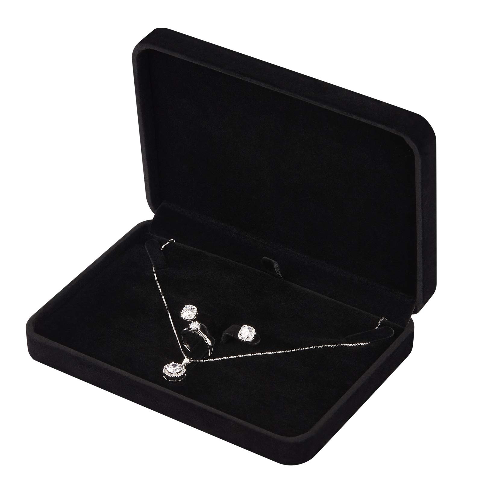 LETURE Large Velvet Jewelry Set Box, Big Ring (Pack of 1), Black