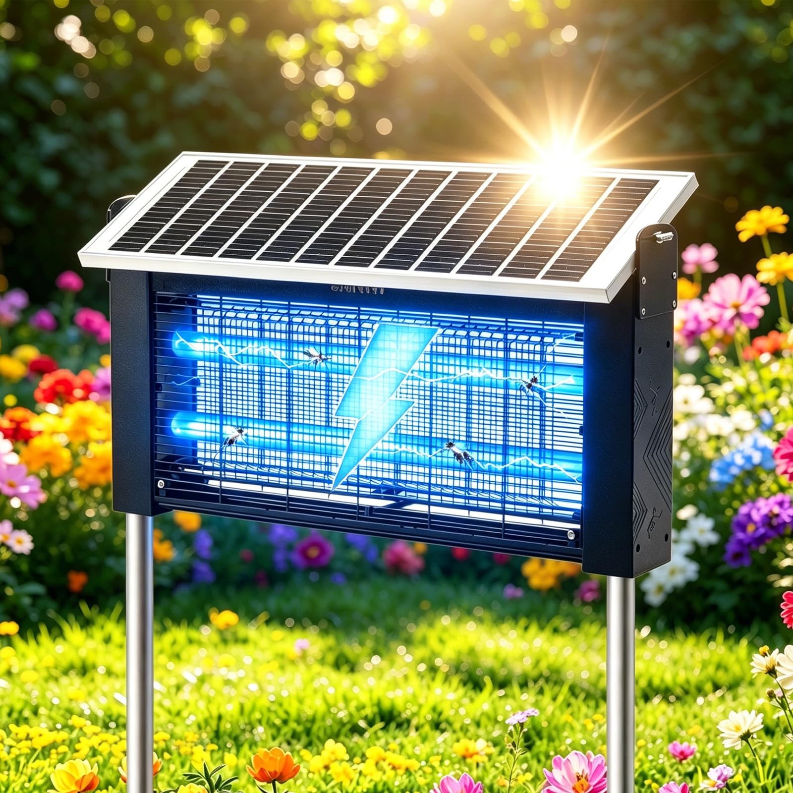 20W Solar Bug Zapper Outdoor Indoor, 4500V Electric 365nm Solar Mosquito Zapp...