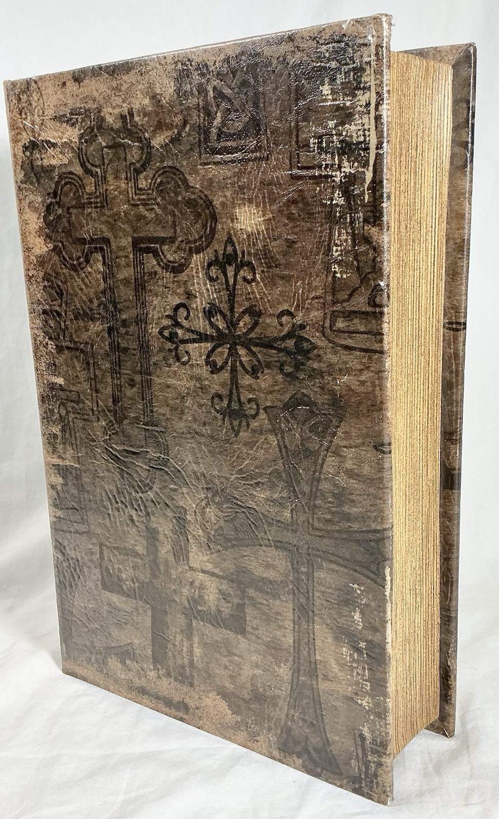 Faux Leather Hollow Fake Book Box Secret Storage Stash - Crosses 12" x 8"