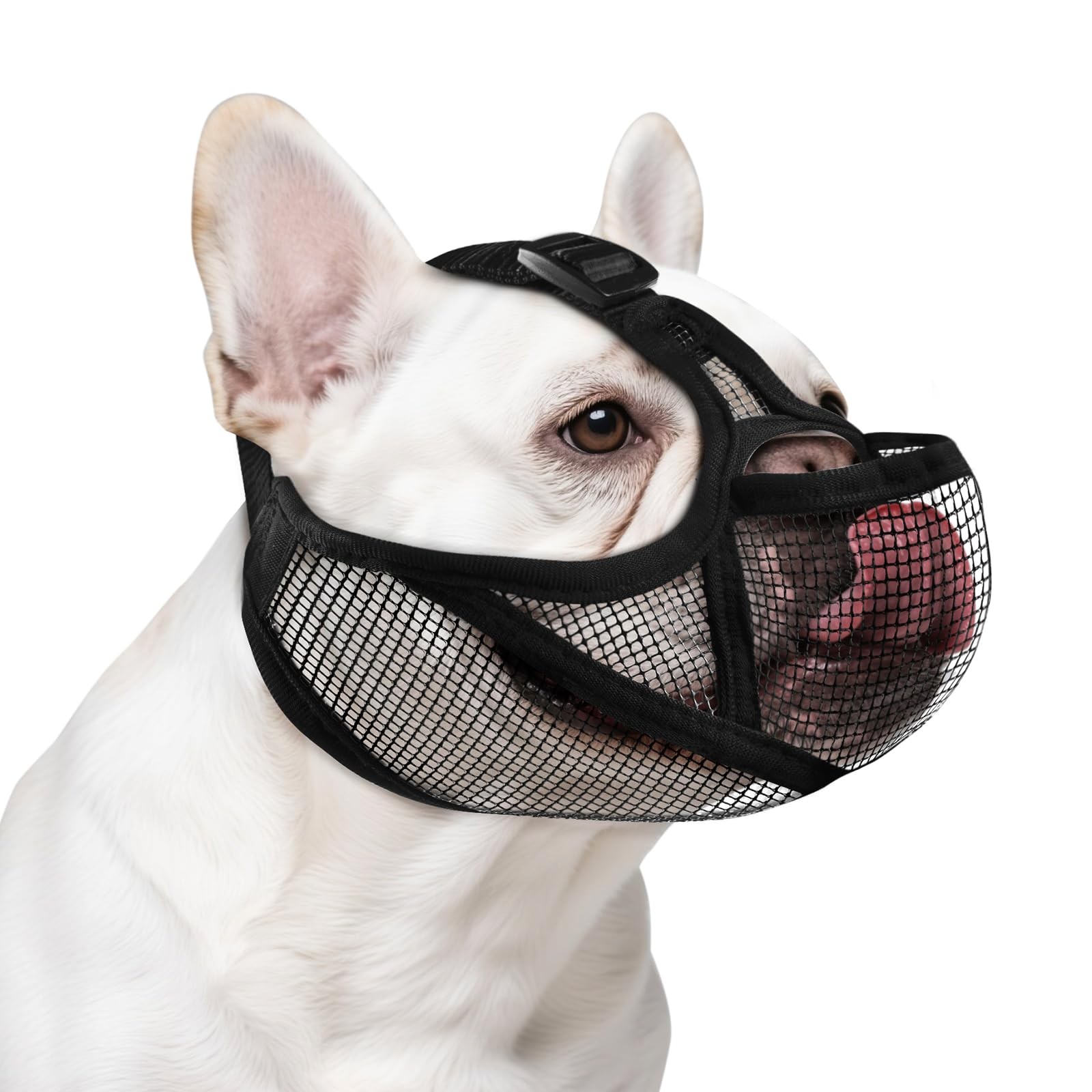French Bulldog Muzzle Soft Mesh Allows Tongue Extension Eye Hole Black M