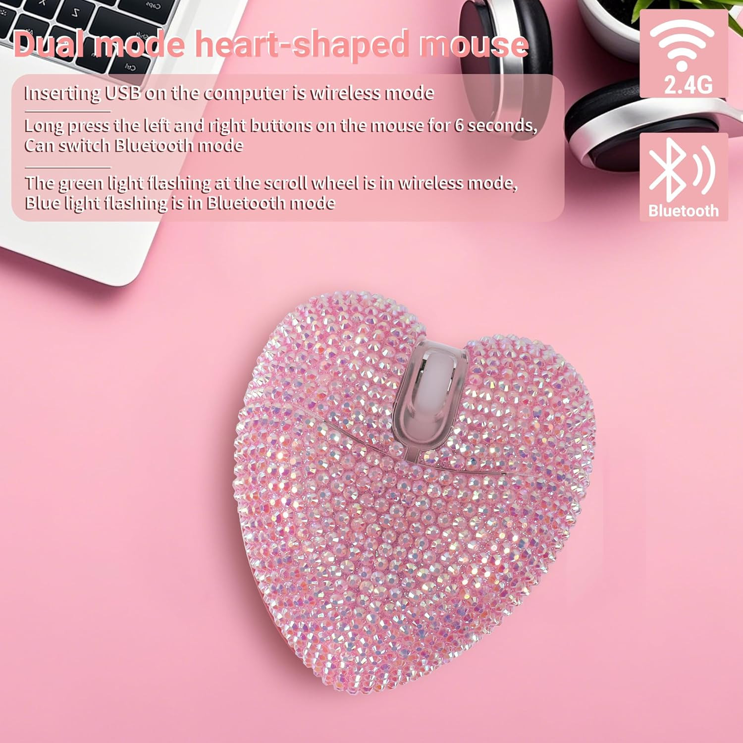 Wireless Bluetooth Mouse, Rechargeable Silent and Stylish Heart-Shaped Mouse ...