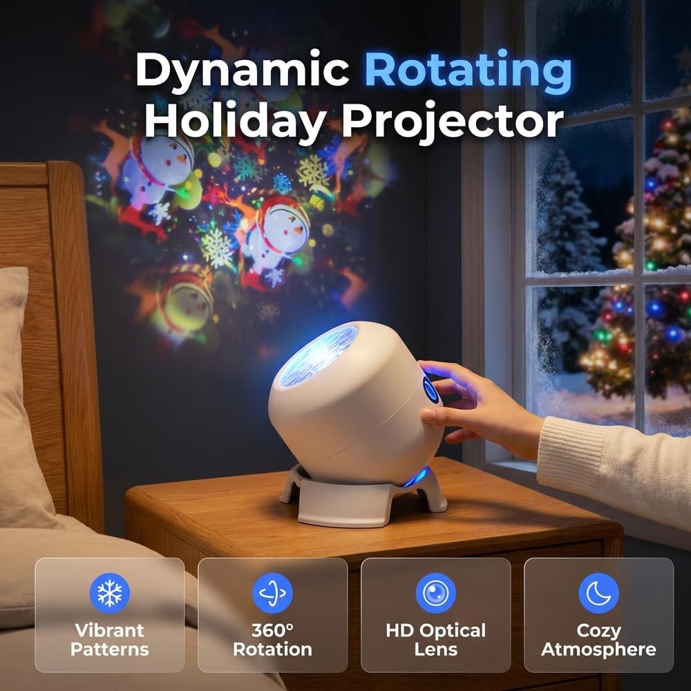 360° Rotating LED Ocean Wave Projector Night Light, Multi-Angle Base