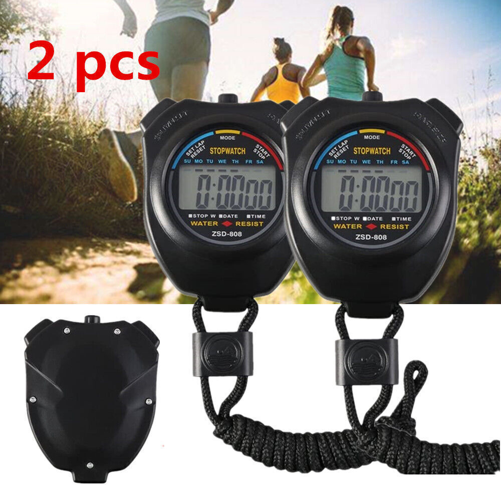 2PCS Handheld Digital Stopwatch Timer Outdoor Sports Training Timer Chronograph