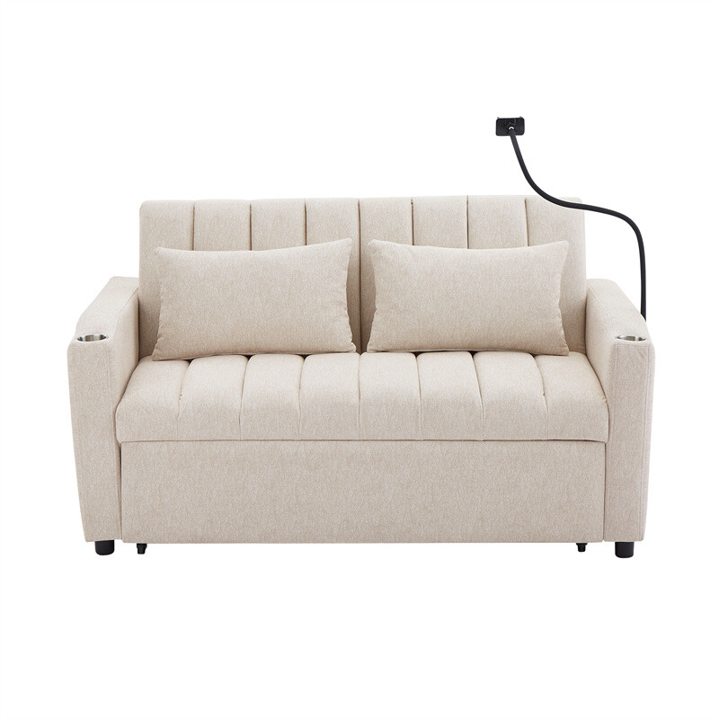 55.9" Convertible Sofa Bed Loveseat Sofa w/Adjustable Backrest & Phone Holder