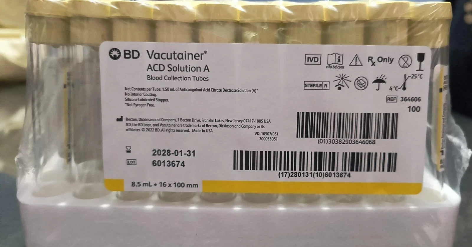 Branded ACD Solution A 8.5 ml PPT PRF 100 TUBES EXPIRY 2028 Jan