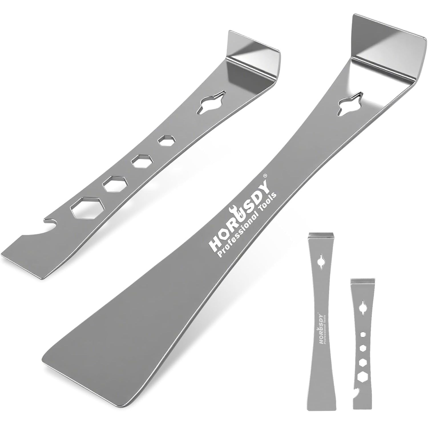 HORUSDY 2-Piece Stainless Steel Flat Pry Bar Set with Hex Socket Pry Bar Tools