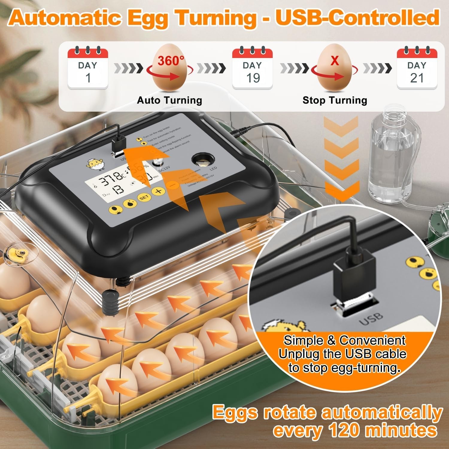 MATICOOPX 30 Egg Incubator with Humidity Display, Egg Candler, Automatic Egg Tur
