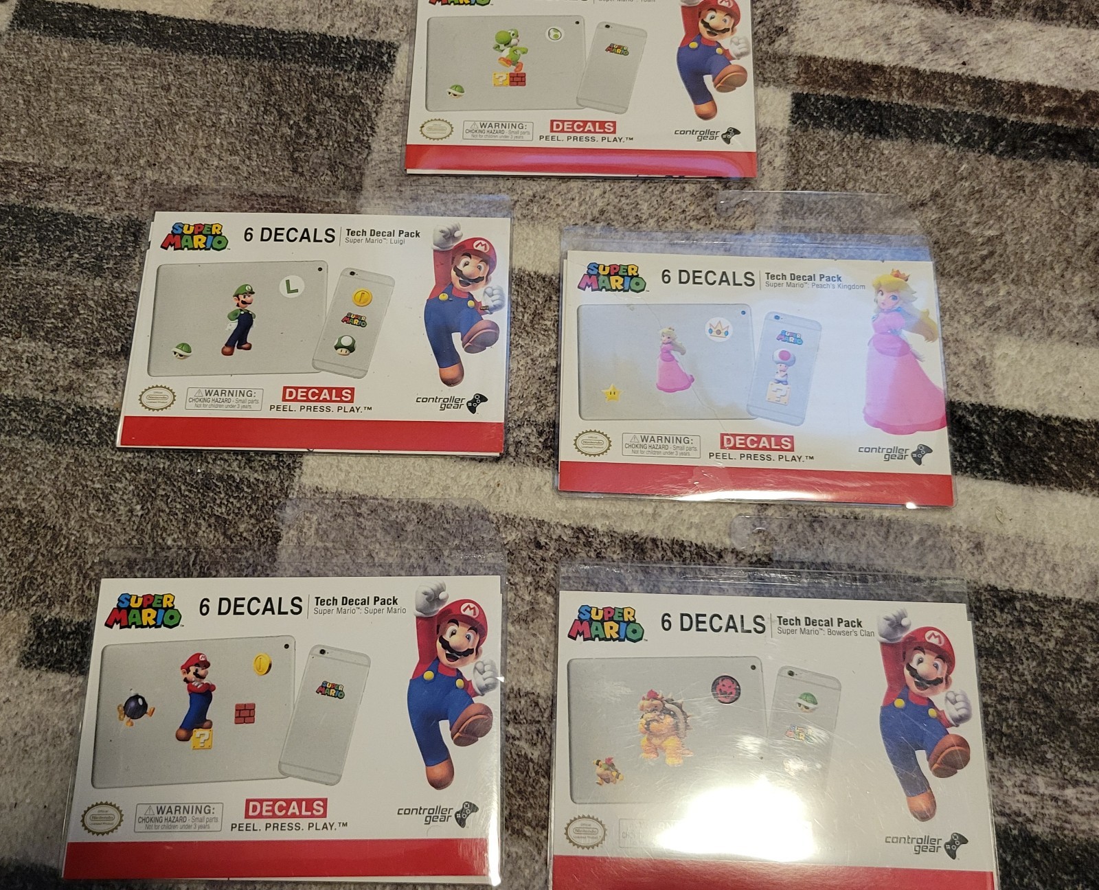 5x CONTROLLER GEAR Nintendo Super Mario, Luigi, Yoshi, Princess Tech Decal Packs