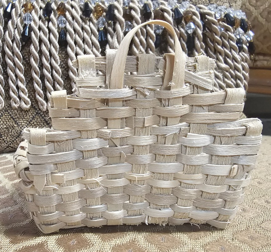 tiny handmade hanging basket 3 1/2"T x 4"x 2 1/8" collectable unique