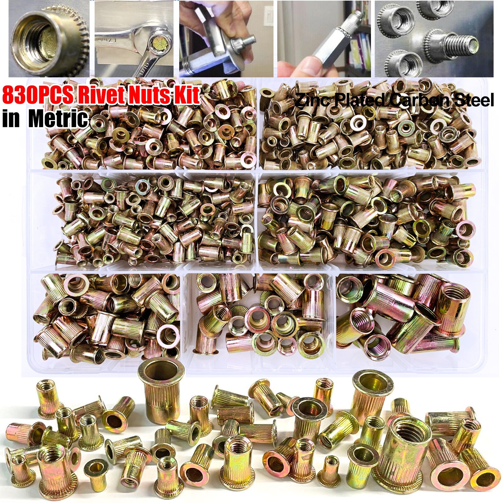 830PC Metric Rivet Nut Kit For Rivnut Gun Nut Setter Thread Setting Nutsert Tool