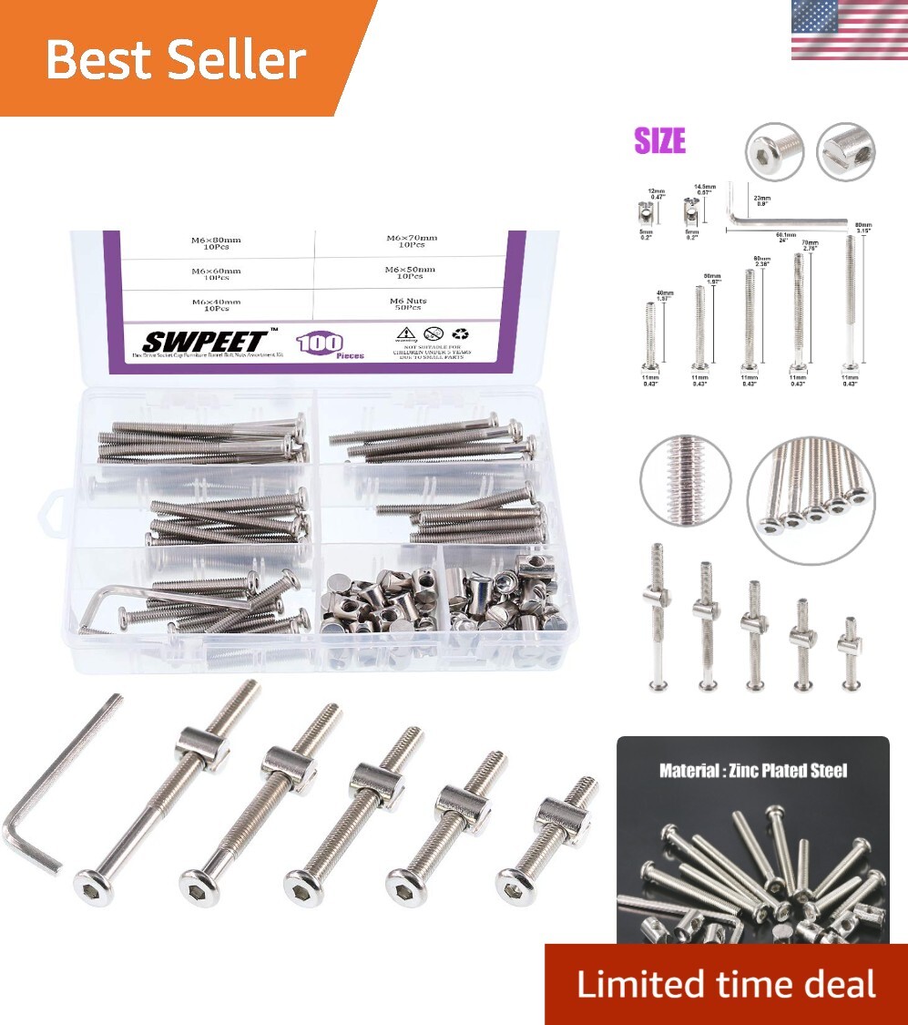 Versatile 100Pcs M6 Bolts & Nuts Set for Furniture - Corrosion-Resistant Steel