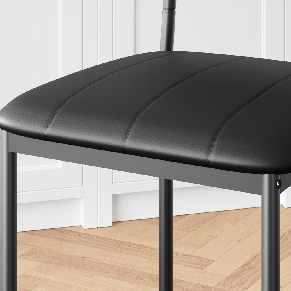 Set of 2 Black Upholstered Bar Stools, Counter Height with Backrest & Footrest