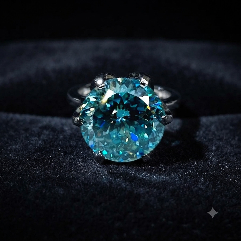RARE 11.90 Ct Portuguese Cut Treated Blue Diamond Ring, 925 Silver Certified