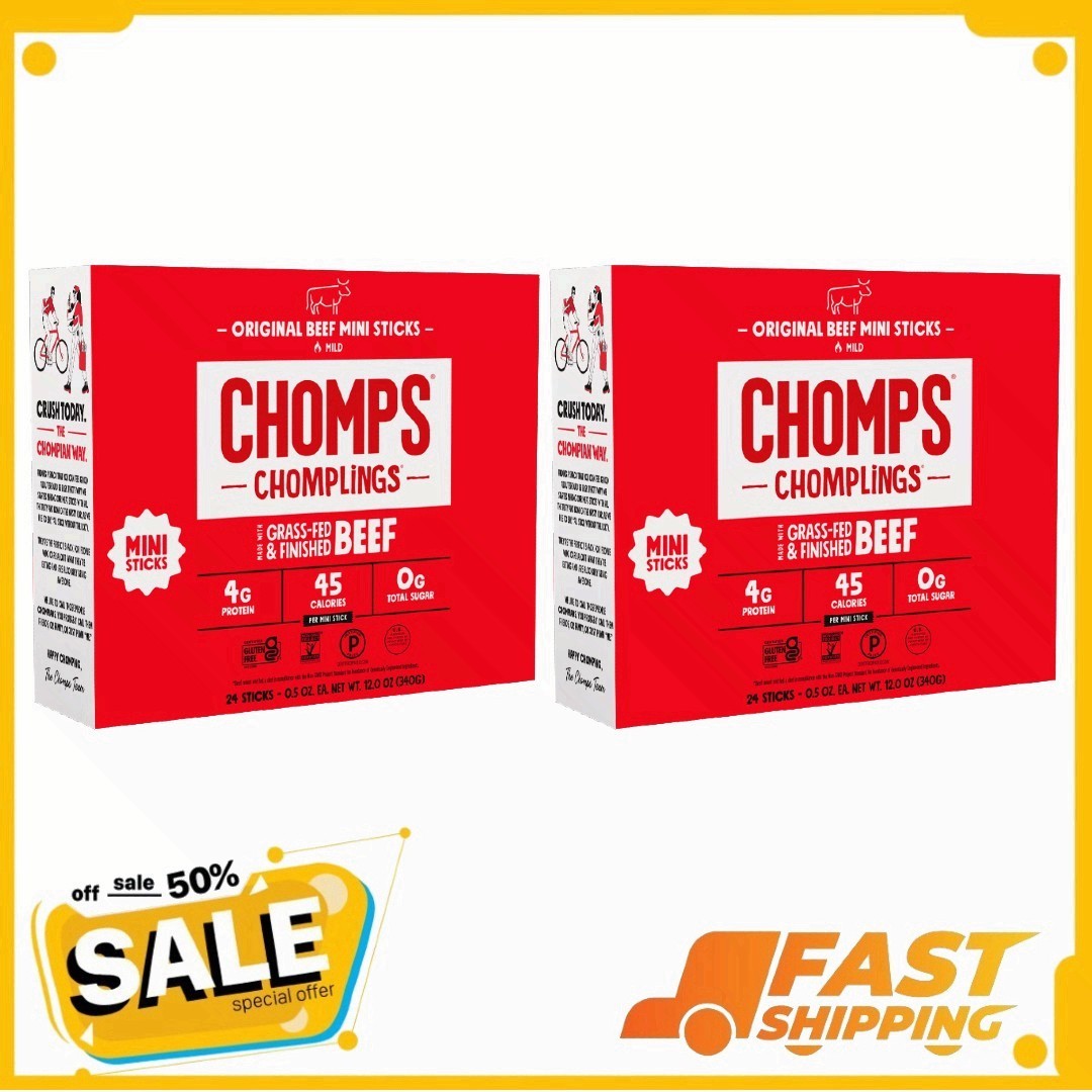 48 Count Chomplings Grass-Fed and Finished Original Beef Mini Jerky Snack Sticks