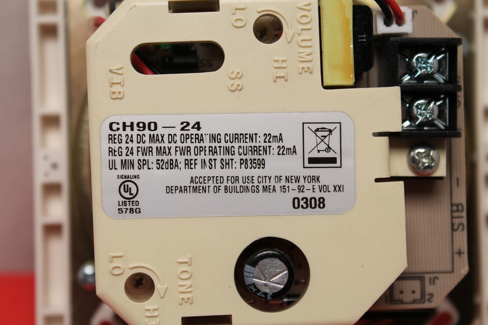 COOPER WHEELOCK CH90-24-R CHIME 24VDC CEILING RED