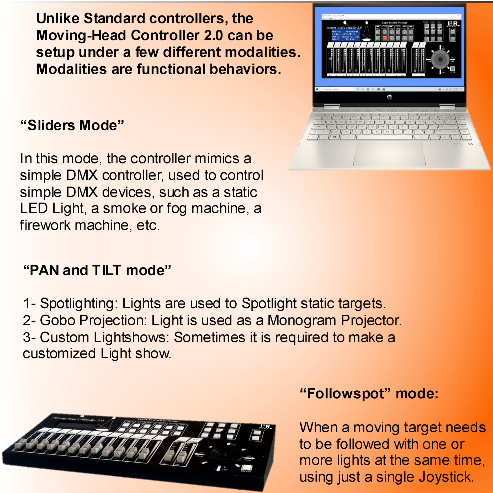 DMX Board, Moving Head Controller 2.0 for Followspot + Gobo projection, I2R Tech