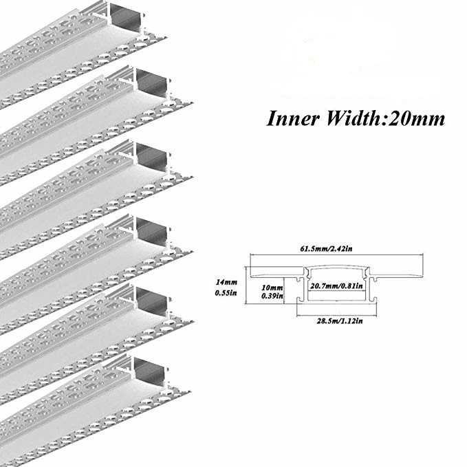 6Pack 6.6FT/3.3Ft Per pcs  Plaster LED Profile,Trimless LED Drywall Channel