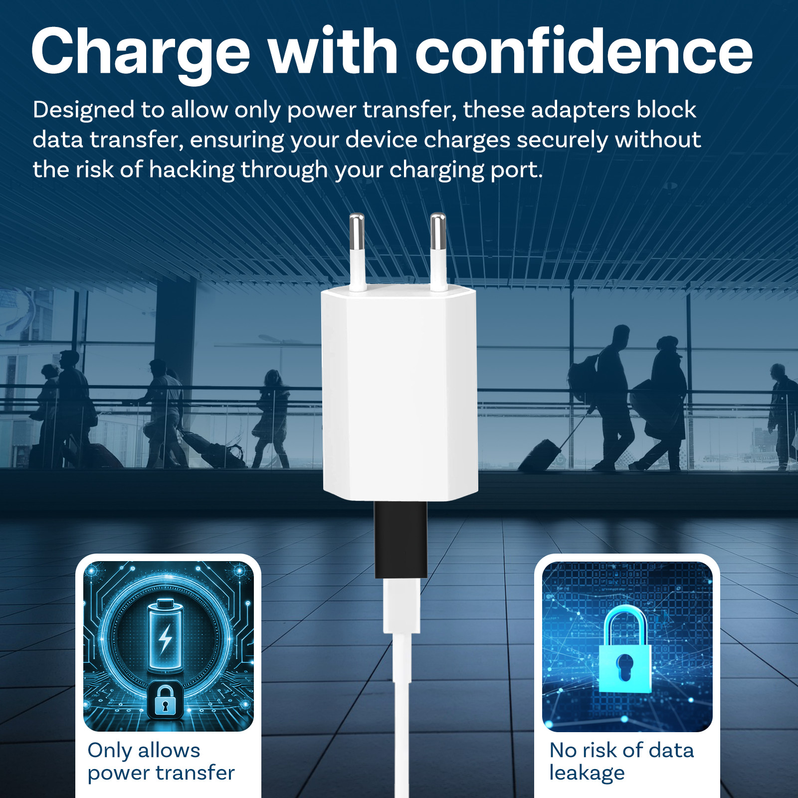 USB Data Blocker [2 Pack] Protect Against Juice Jacking - Refuse Hacking Black