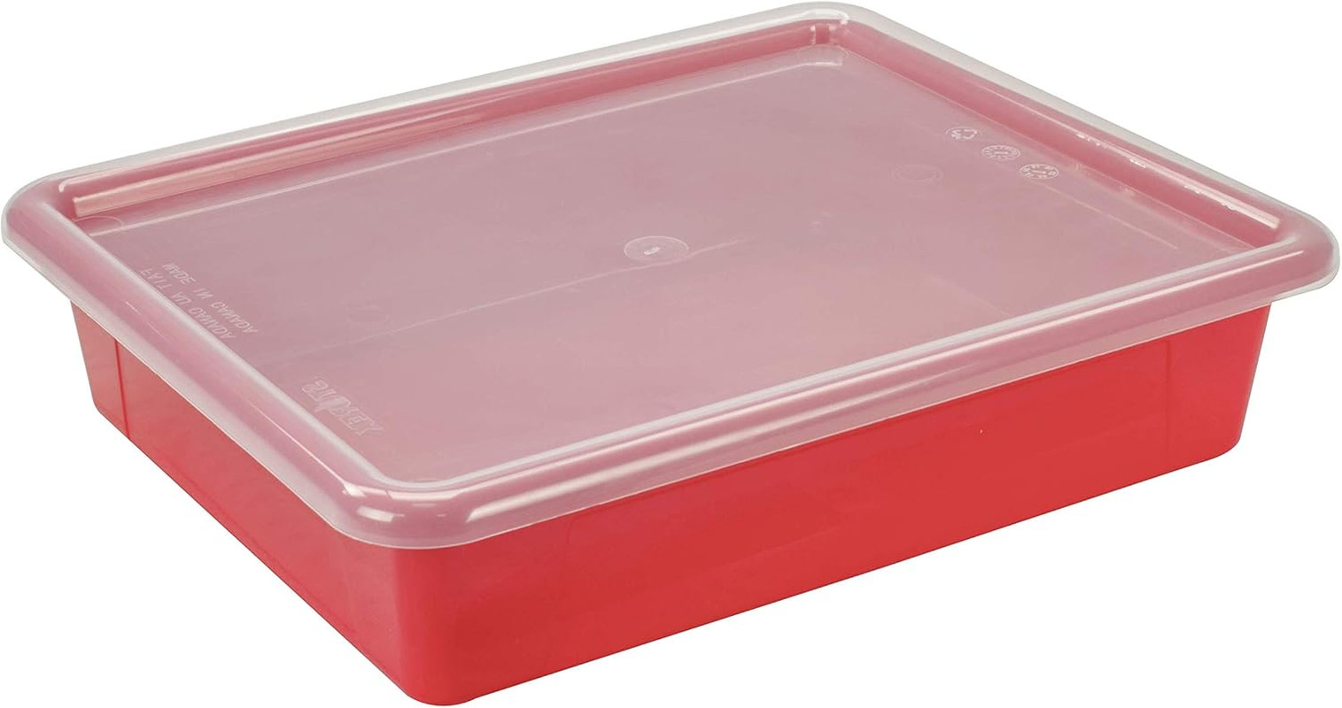 Letter Size Flat Storage Tray – Organizer Bin with Non-Snap Lid for Classroom, O