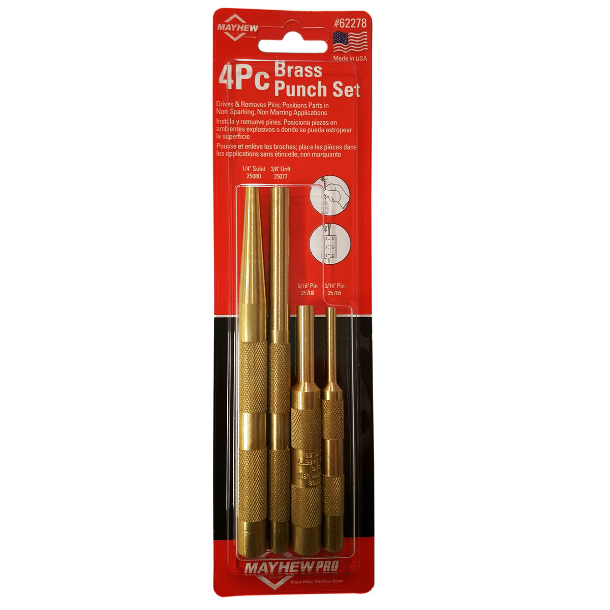 Mayhew Tools 62278 4-Piece Brass Punch (Inch) Set