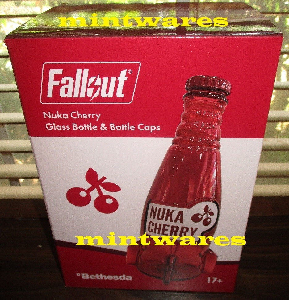 Fallout Nuka Cola Cherry Glass Rocket Bottle & 10 Caps Replica NEW