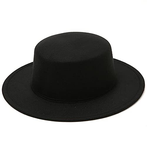 Fashion Wool Blend Fedora Hat Wide Brim Church Flat Top Derby Cap for Men