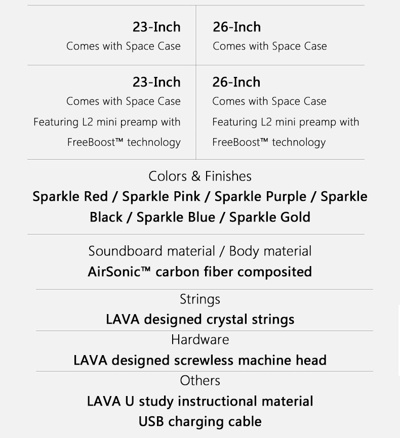 LAVA U Optional Finishes/Carbon Fiber Acoustic/ElectricFreeBoost Concert Ukulele