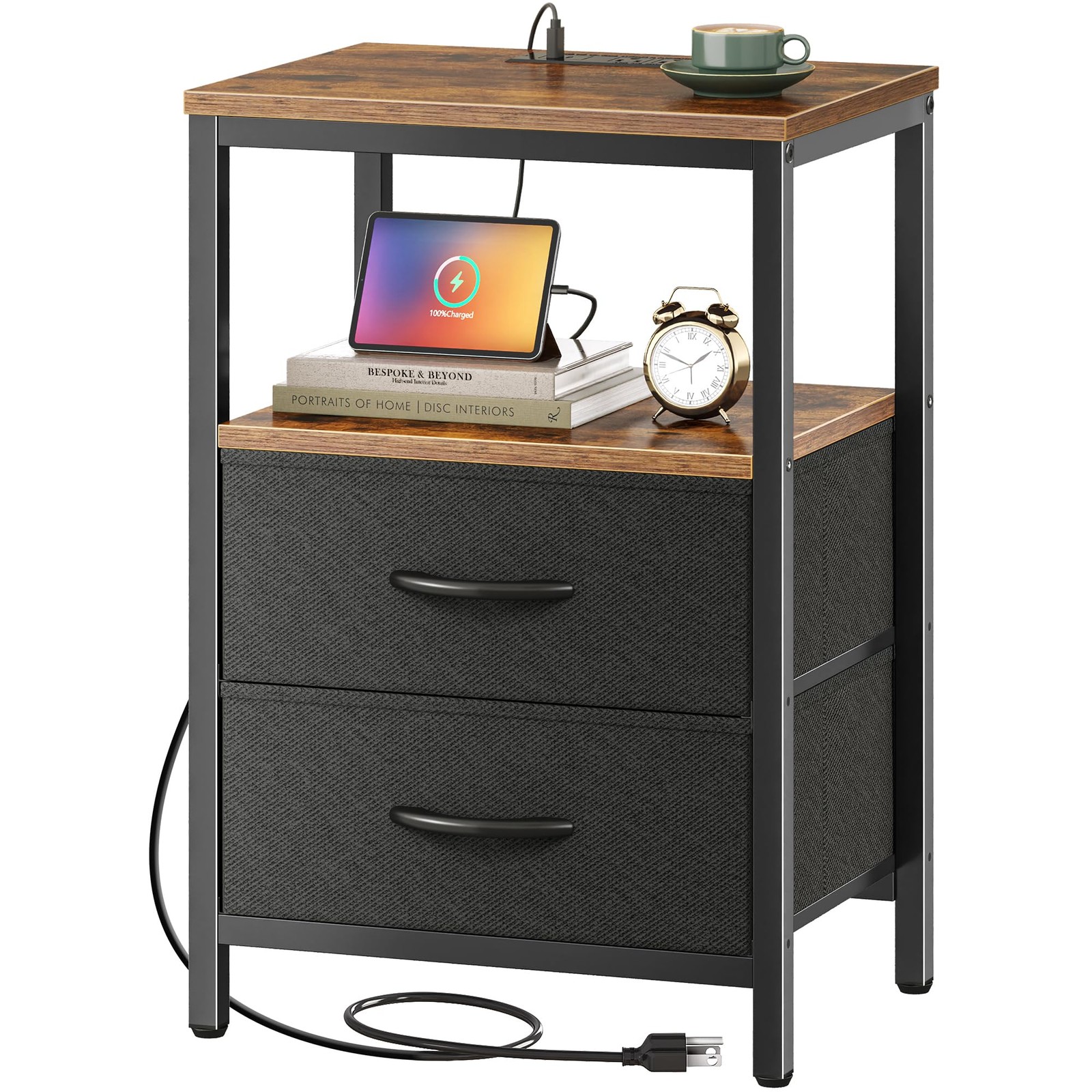 Huuger 11.8"D x 15.7"W x 23.6"H (2 Drawers), Rustic Brown and Black
