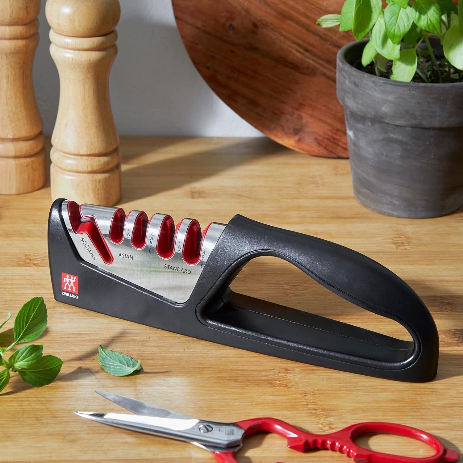 Razor-Sharp 4-Stage Pull-Through Knife & Scissors Sharpener - Safe & Compact
