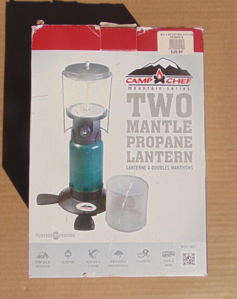 Camp Chef Two Mantle Propane Lantern, w/box, excellent cond., free U.S. shipping