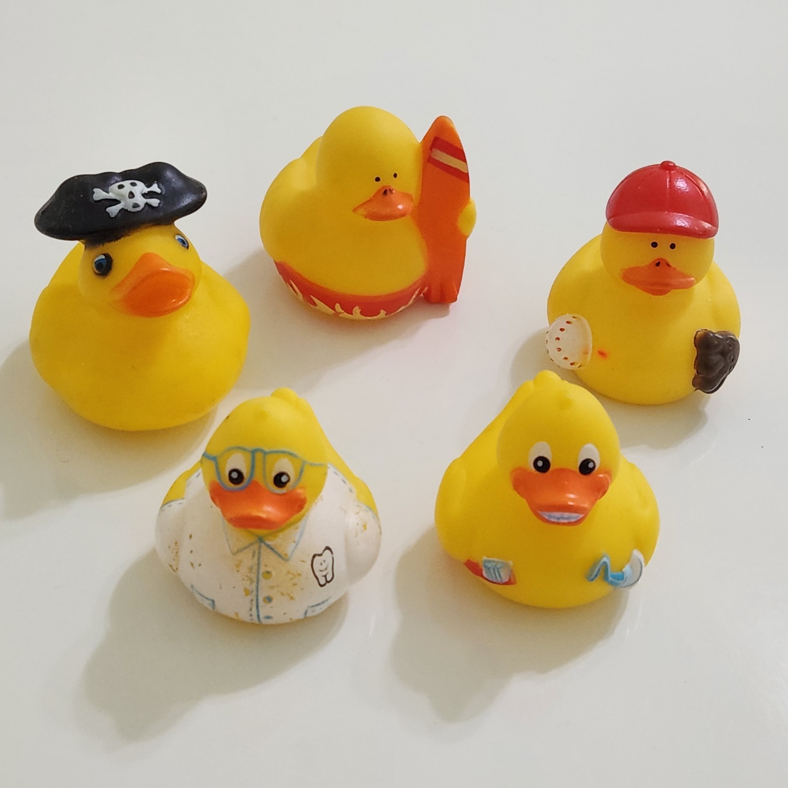 Lot Of 5 Rubber Duckies Yellow PIRATE SURFER BASEBALL DENTIST -DD