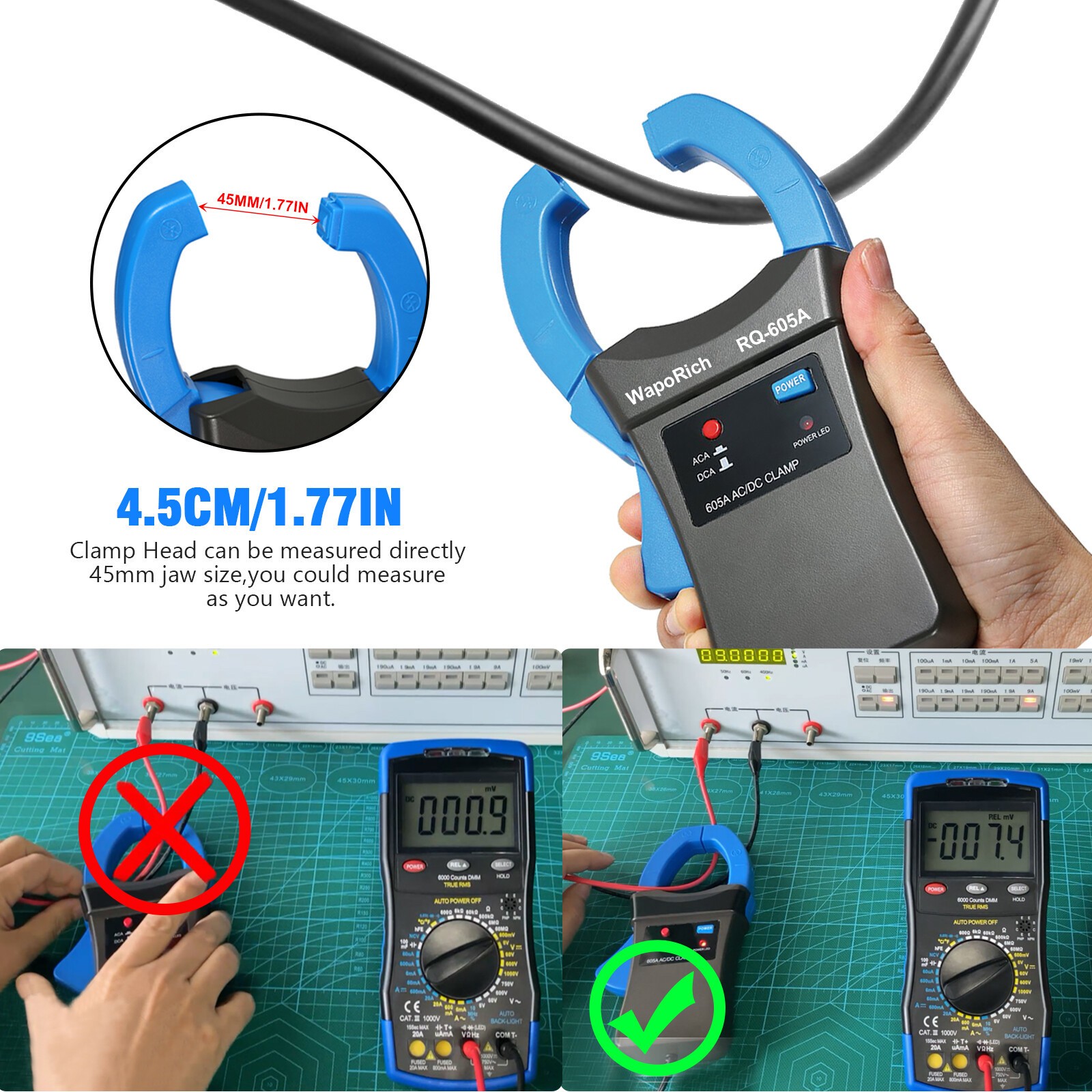 Digital Multimeter Motor Analyzer Auto Range True RMS Volt Ohm Meter& 600A Clamp