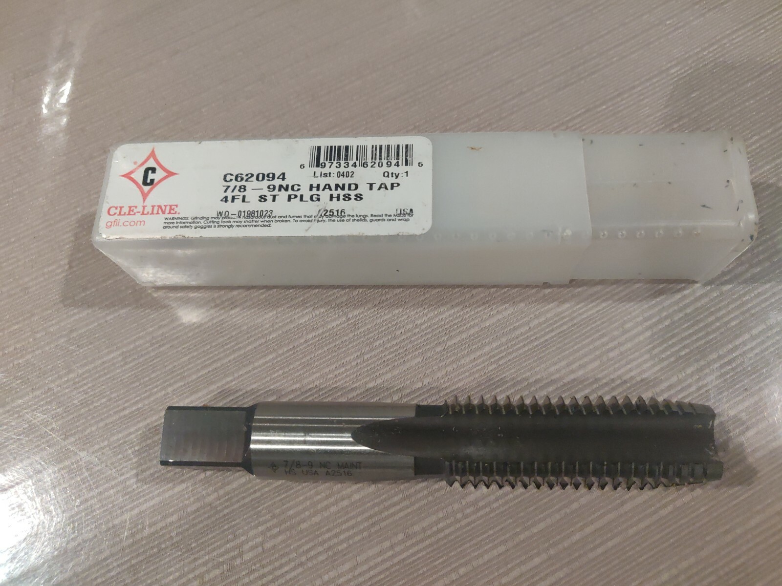 CLE-LINE C62094 Straight Flute Tap,7/8"-9,HSS BRAND NEW IN BOX