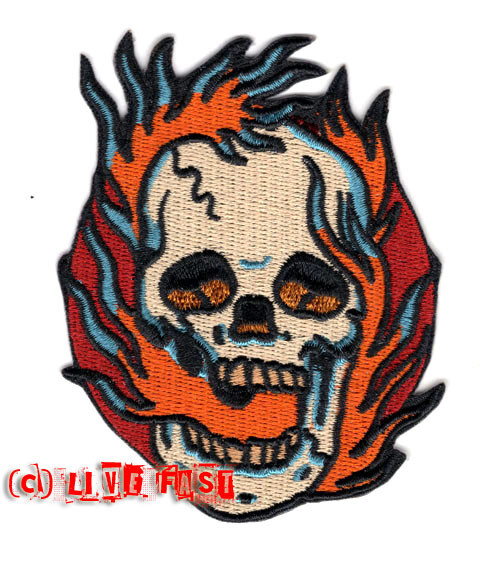 SKULL AND FLAMES PATCH chopper motorcycle biker patches vintage tattoo art