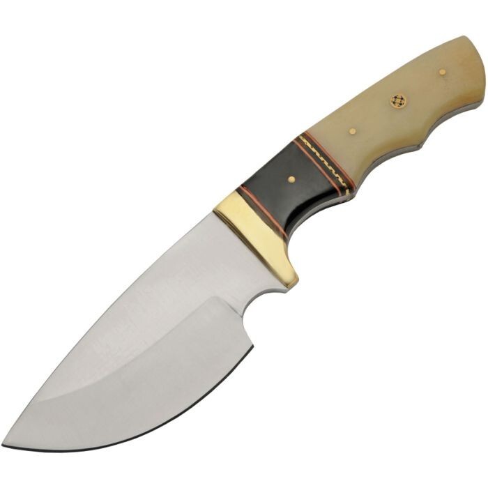 Skinner Fixed-Blade Knife 4.75" Stainless Steel Blade Buffalo Bone / Black Resin