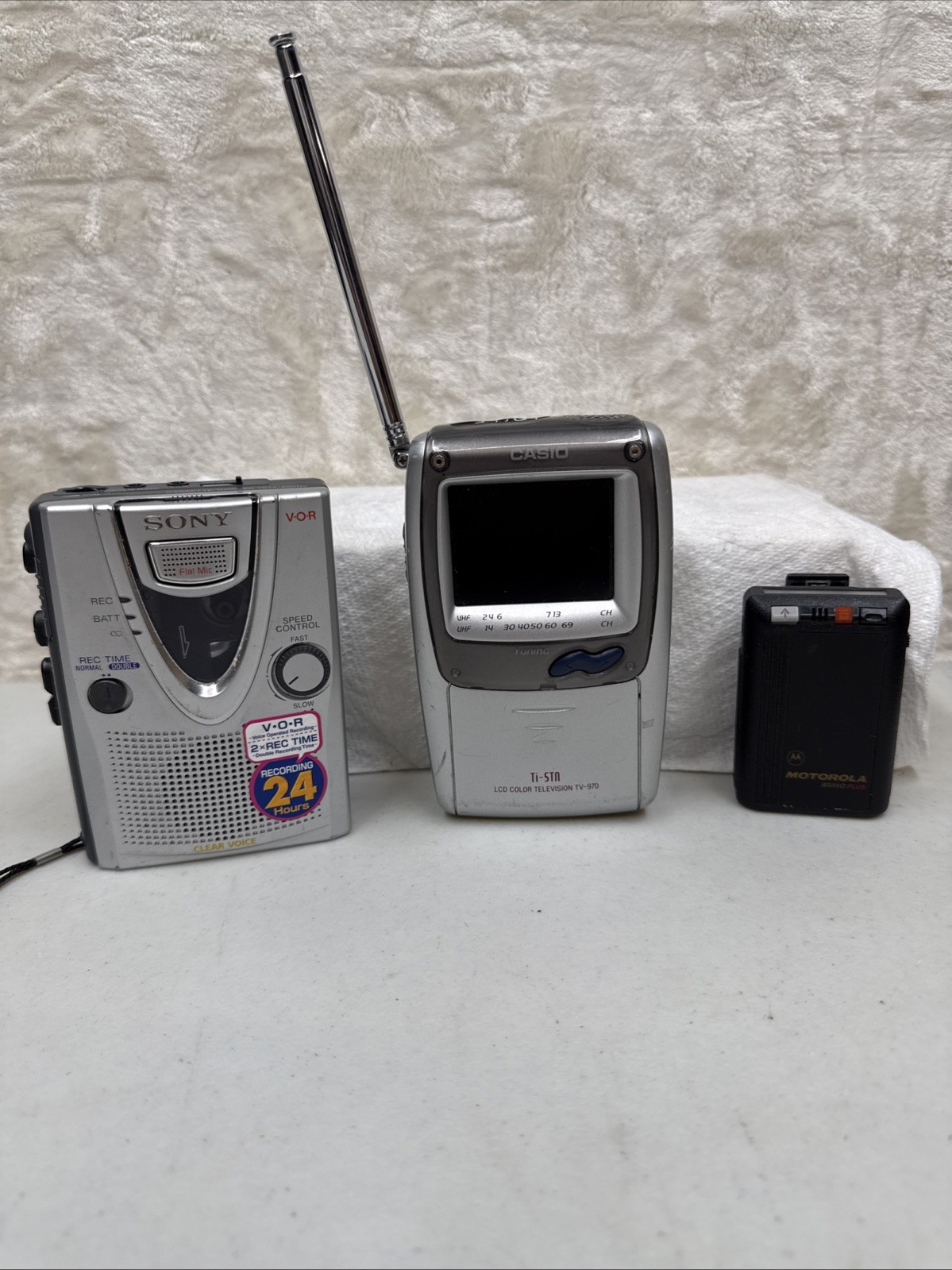 Lot Of 3 Devices For Parts Only Sony Cassette Recorder, Casio Handheld TV, Pager