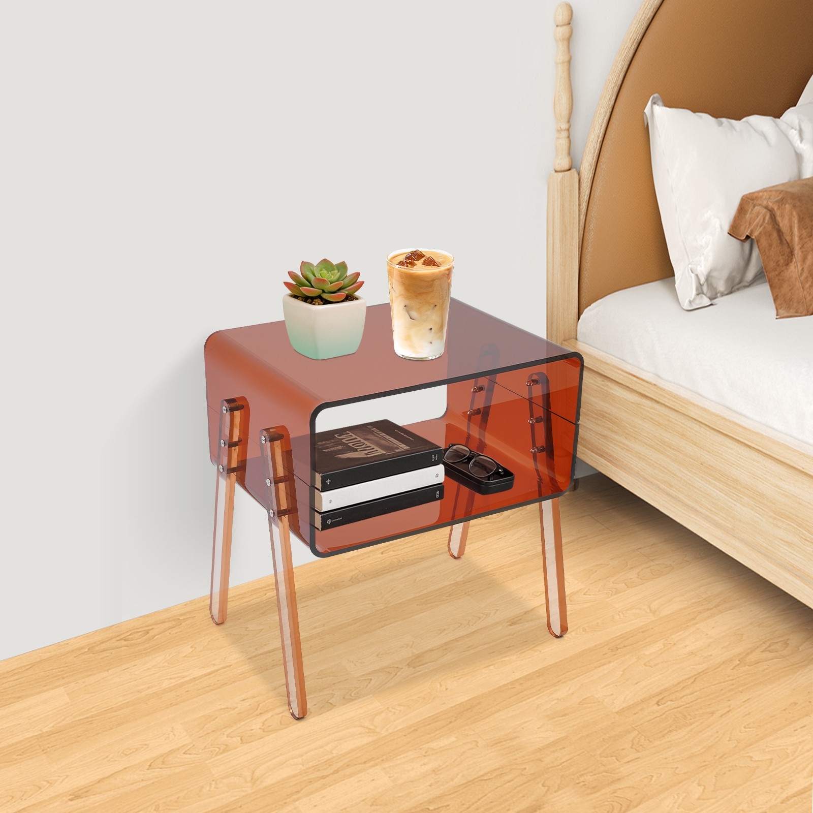 Brown Rectangular Side End Table/Night Stand Acrylic Side Table 40*30*43.2cm