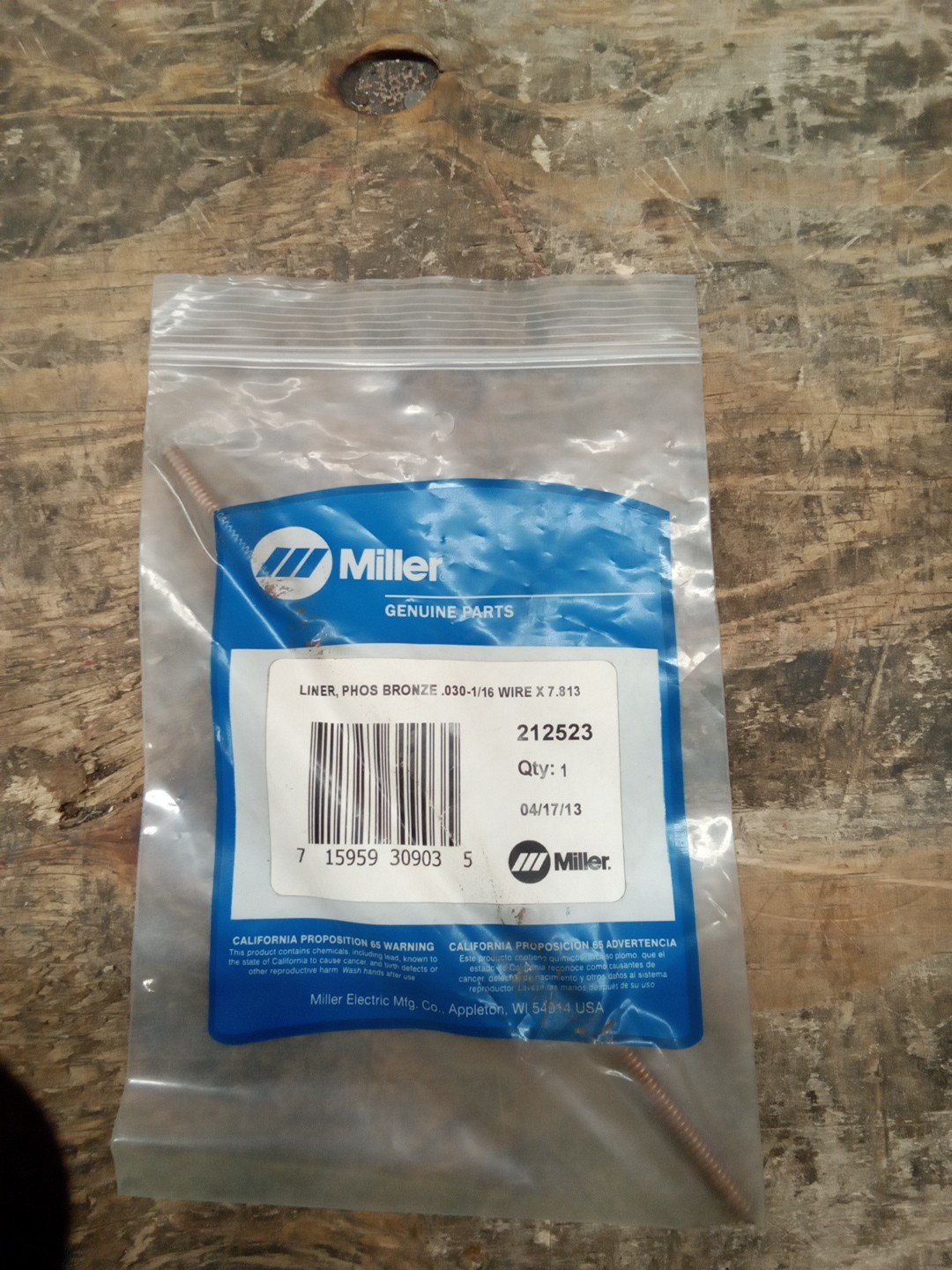 Miller 212523 Liner Phos Bronze .030-1/16 Wire x 7.750 (VV4E)