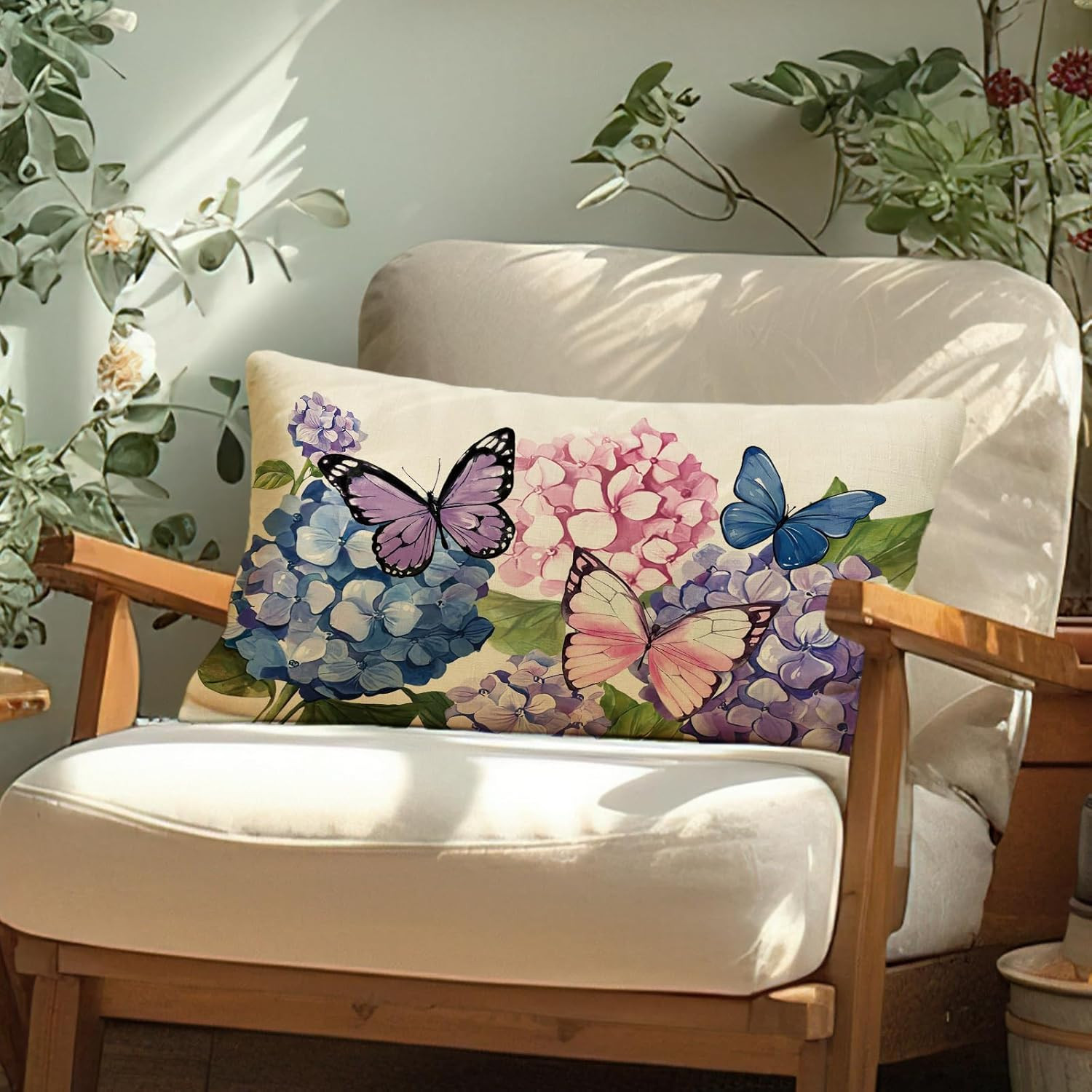Spring Summer Lumbar Decorative Rectangle Pillow Cover 12 x 20, Hydrangea Flower