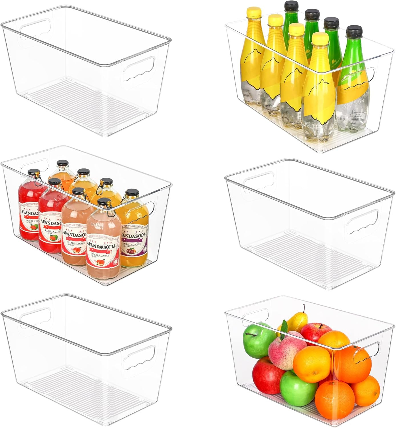 6 PCS Clear Plastic Storage Bins, Pantry Organizer Containers with Handle for...