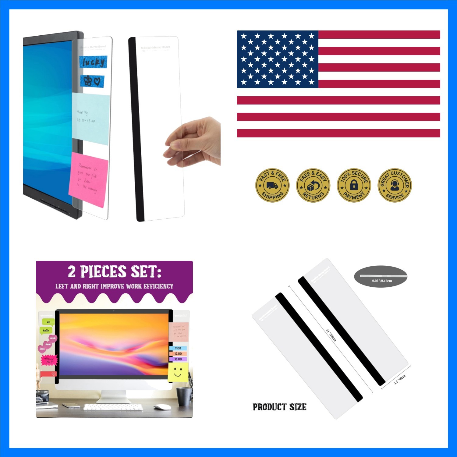 Office Desk Accessories 2pcs Computer Monitor Memo Board Office Supplies | Co...
