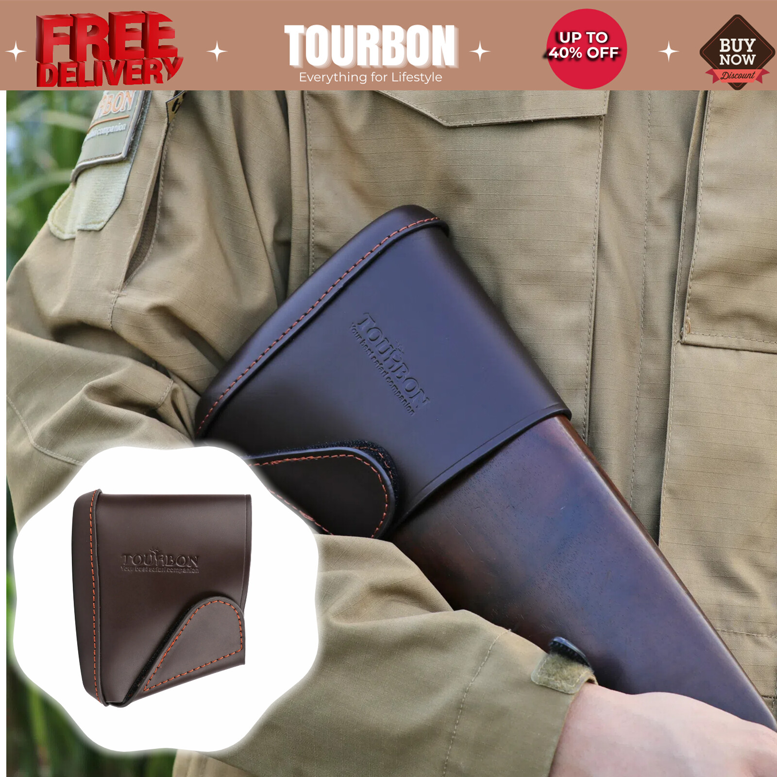 Tourbon Leather Rifle Shotgun Buttstock Cover Recoil Pad Shoulder Protection USA