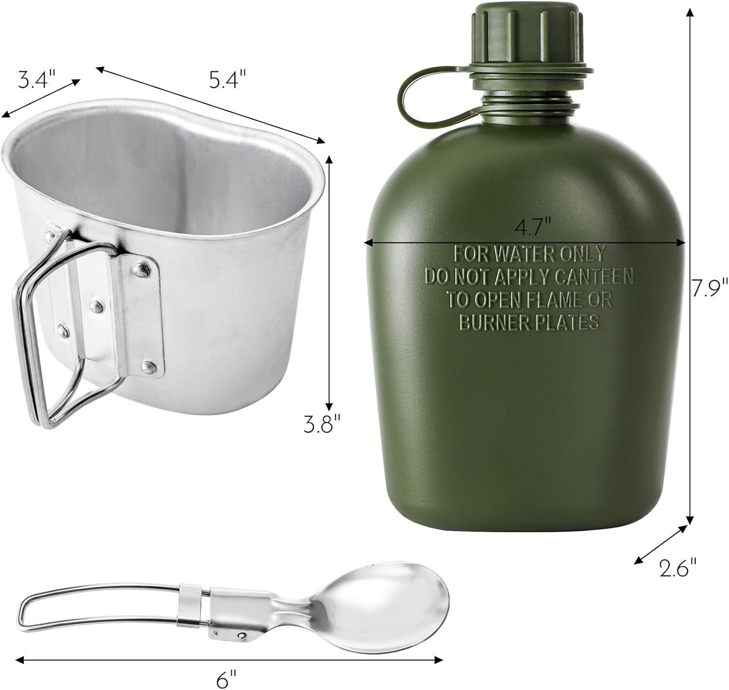 Military Canteen, 1 Quart Portable Army Water Bottle with Aluminum Cup, Stain...