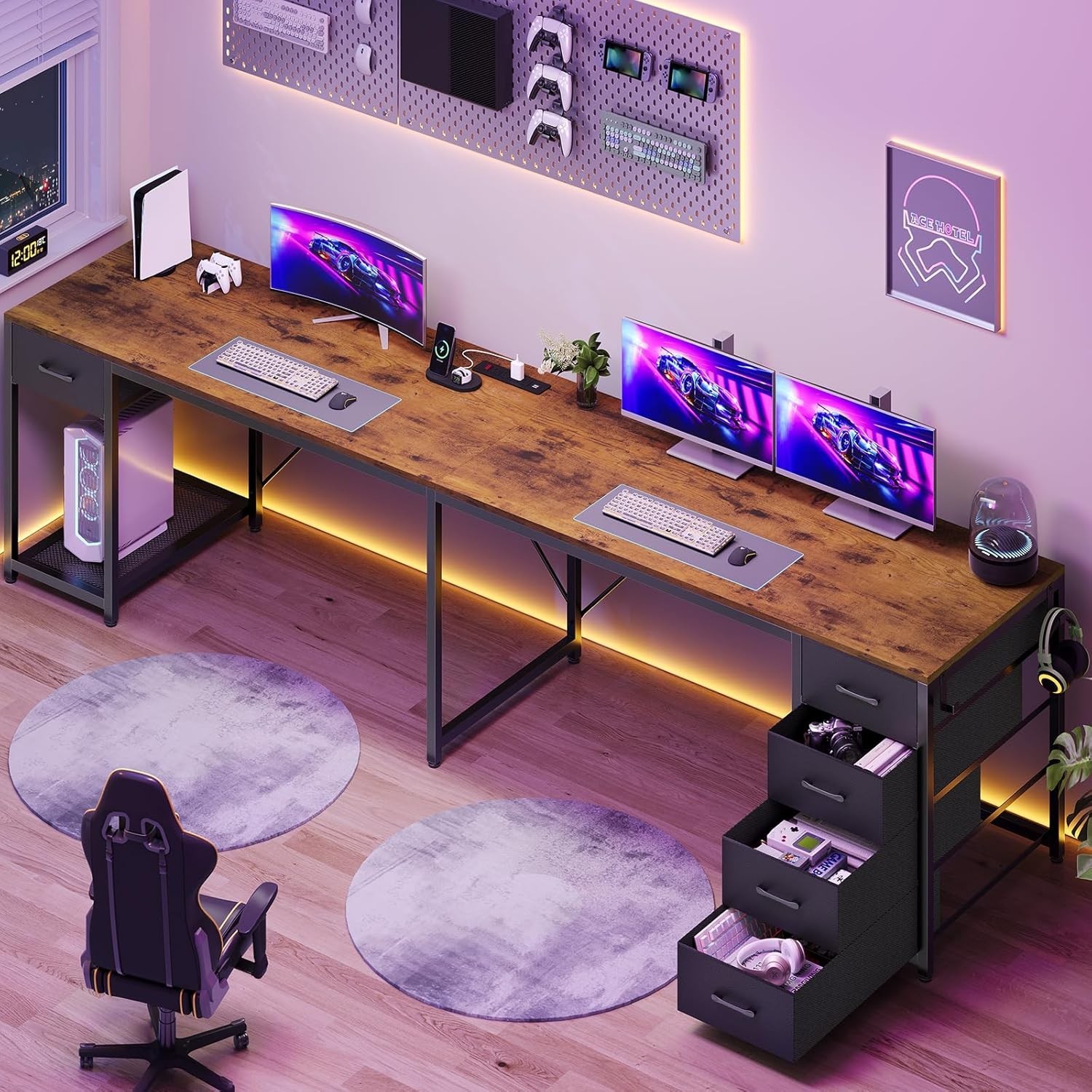 57" L Shaped Desk with 5 Drawers, Reversible Computer Corner Desk with Storage
