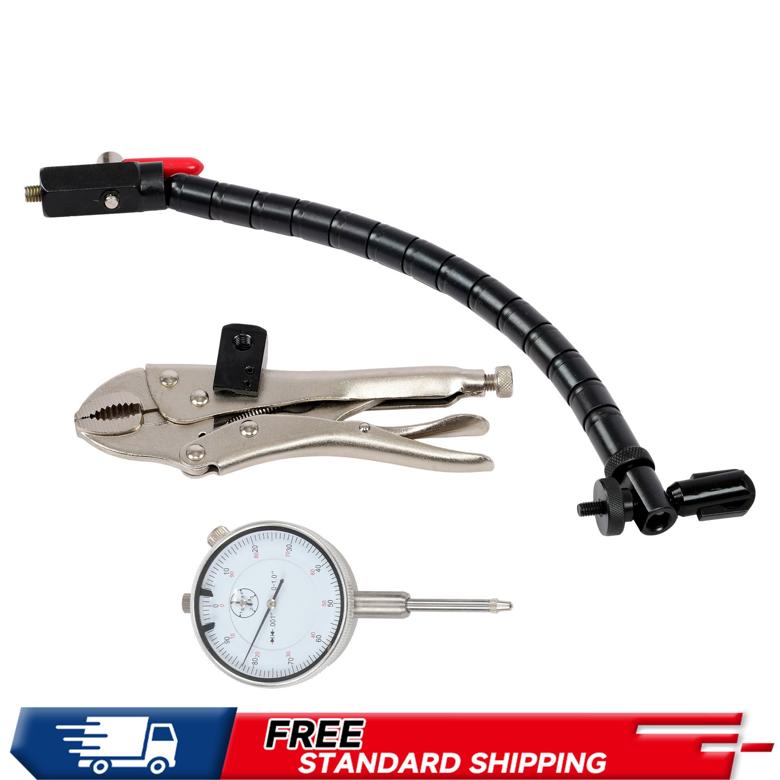 Precision Flex Arm Vise, 1" Dial Test Indicator .001" Grad, Lug Mount