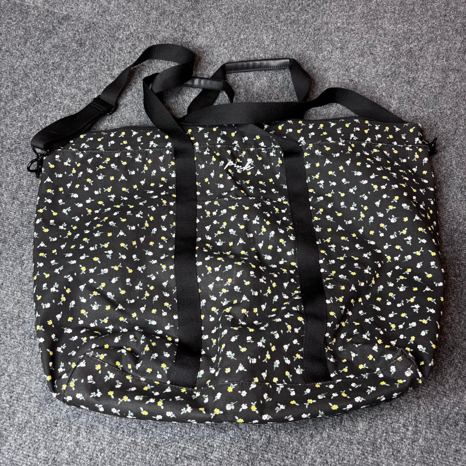 PINK Floral Print Travel Tote Bag with Shoulder Strap Carry-On