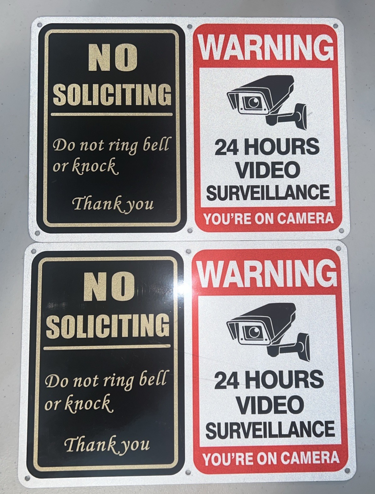 2 No Soliciting & 24 Hours Surveillance Sign 7” X 9.5”